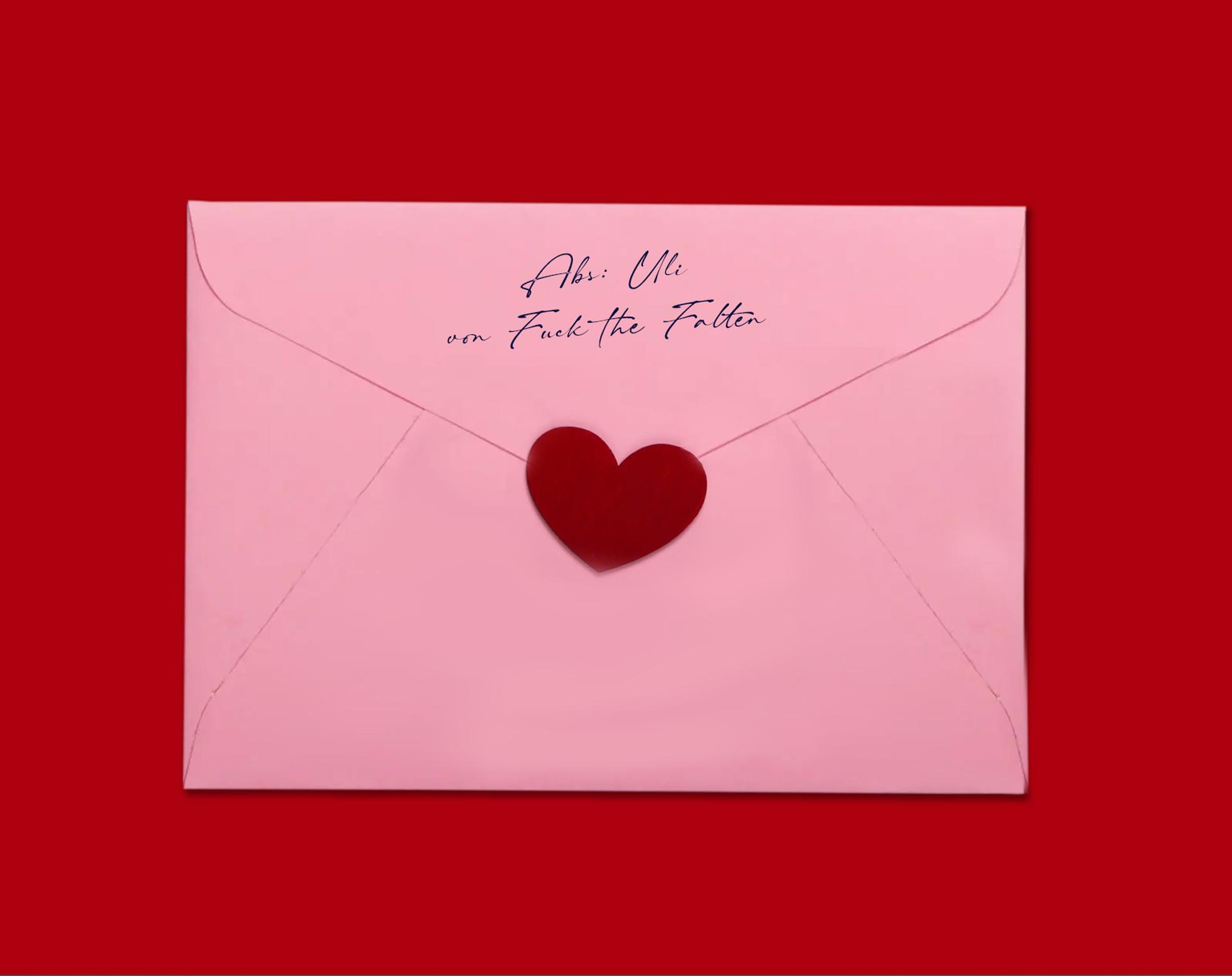 Rosa Liebesbrief auf rotem Untergrund