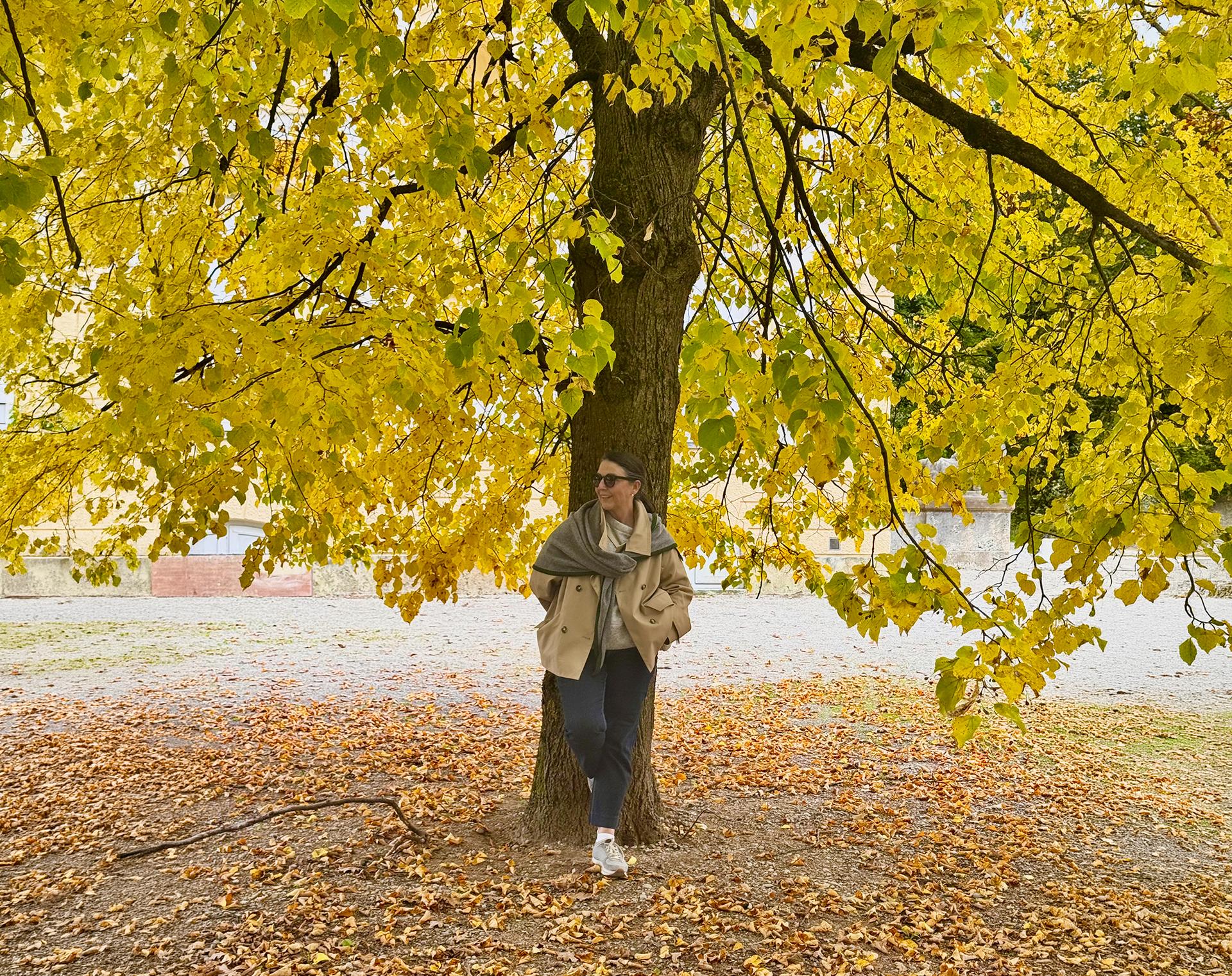 Uli steht unter einem Baum mit gelben Blättern