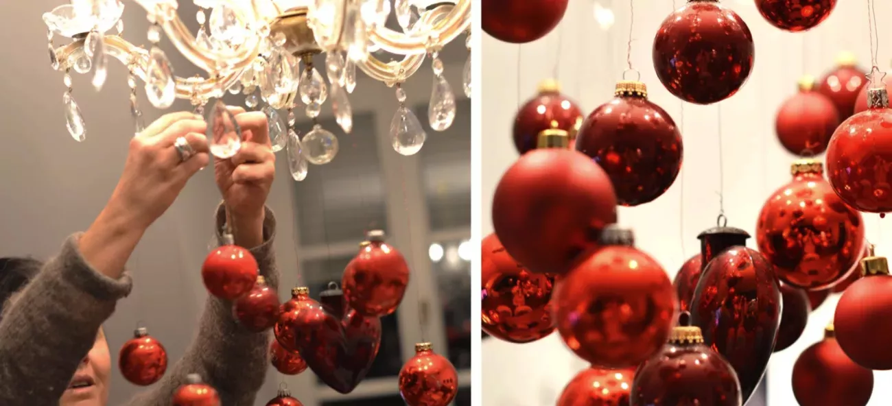 2 Bilder mit Weihnachtskugeln